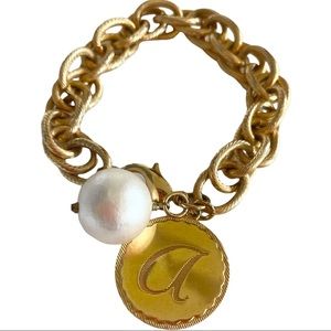 Moon & Lola Preston Charm bracelet with large charms (cotton Pearl and “A”)